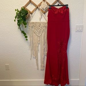 FashionNova Red Fit and Flare Dress with Lace